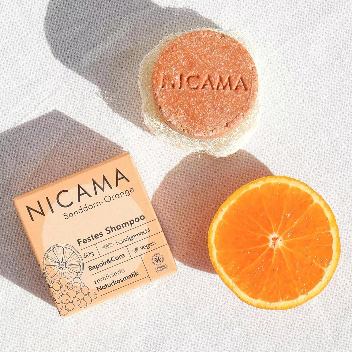 NICAMA - festes Shampoo Sanddorn-Orange (COSMOS) - 60g