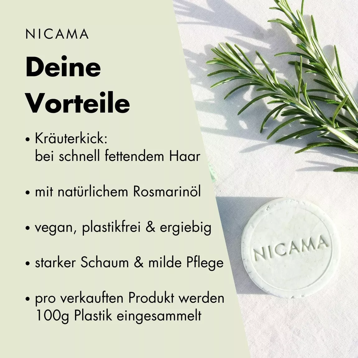 NICAMA festes Shampoo - Rosmarin - 60g