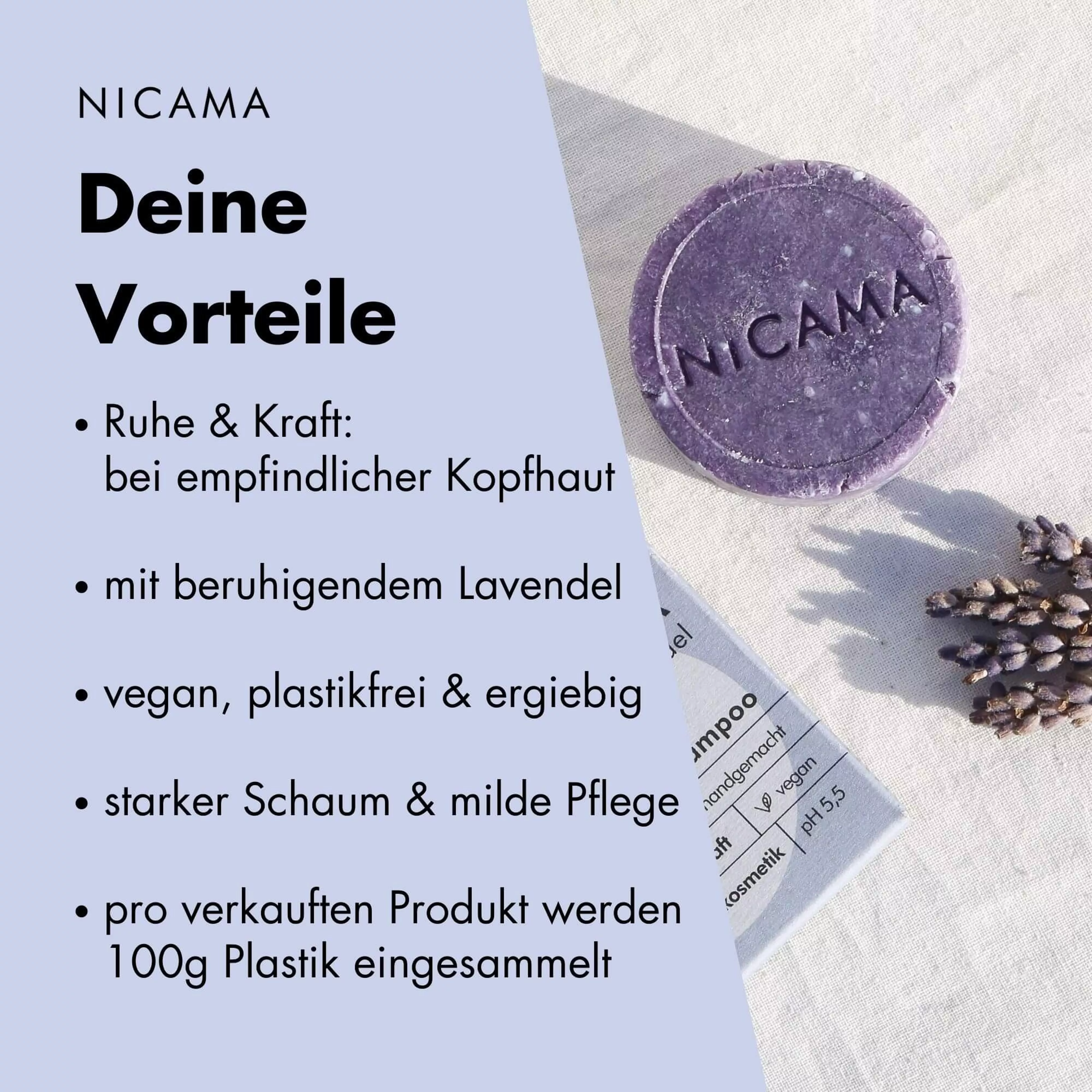 NICAMA festes Shampoo - Lavendel - 60g