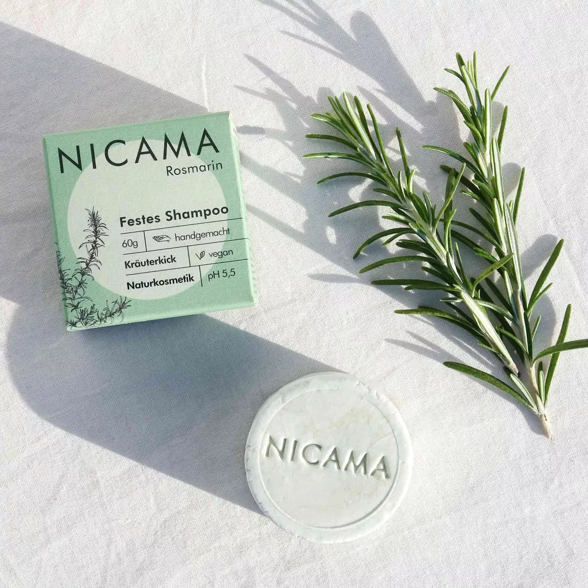 NICAMA festes Shampoo - Rosmarin - 60g