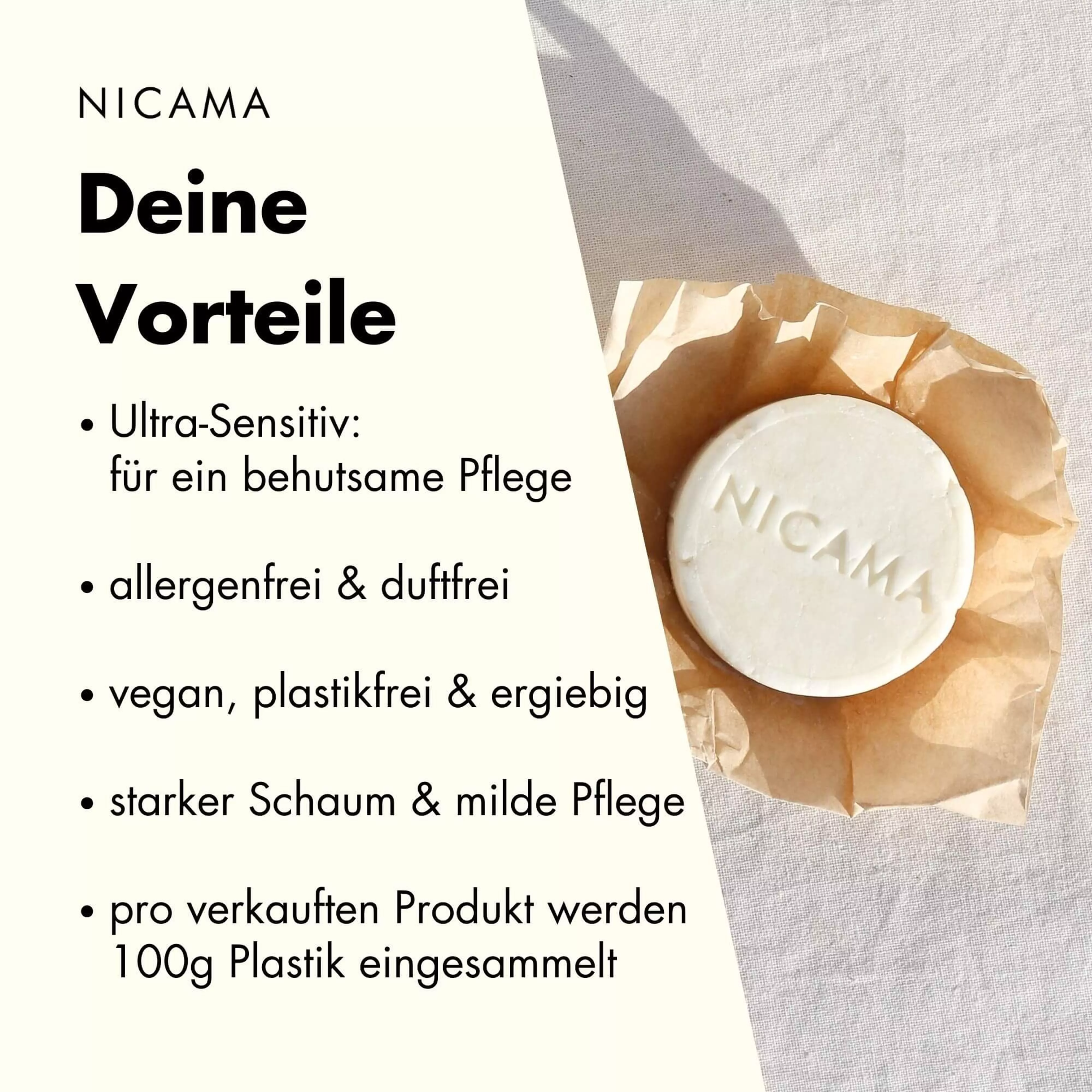 NICAMA festes Shampoo - Natur - 60g