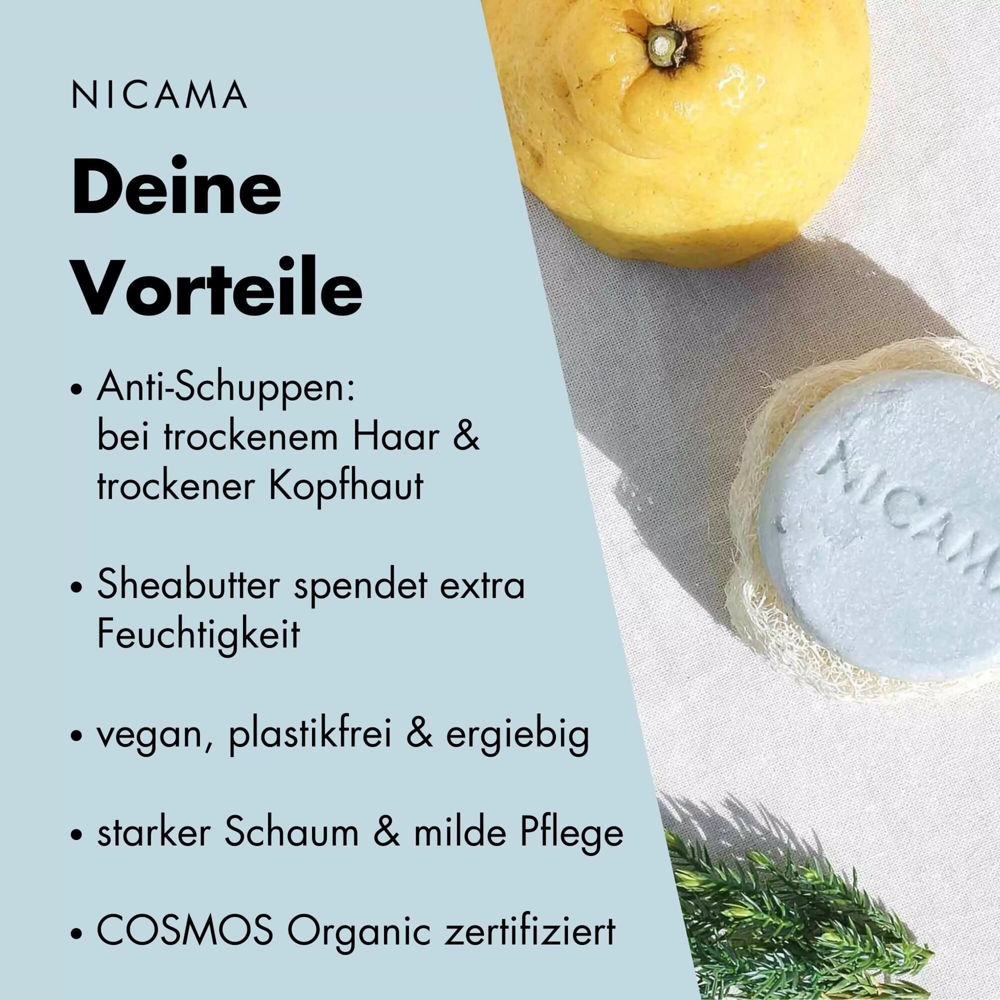 NICAMA festes Shampoo Wacholder-Bergamotte (COSMOS) - 60g
