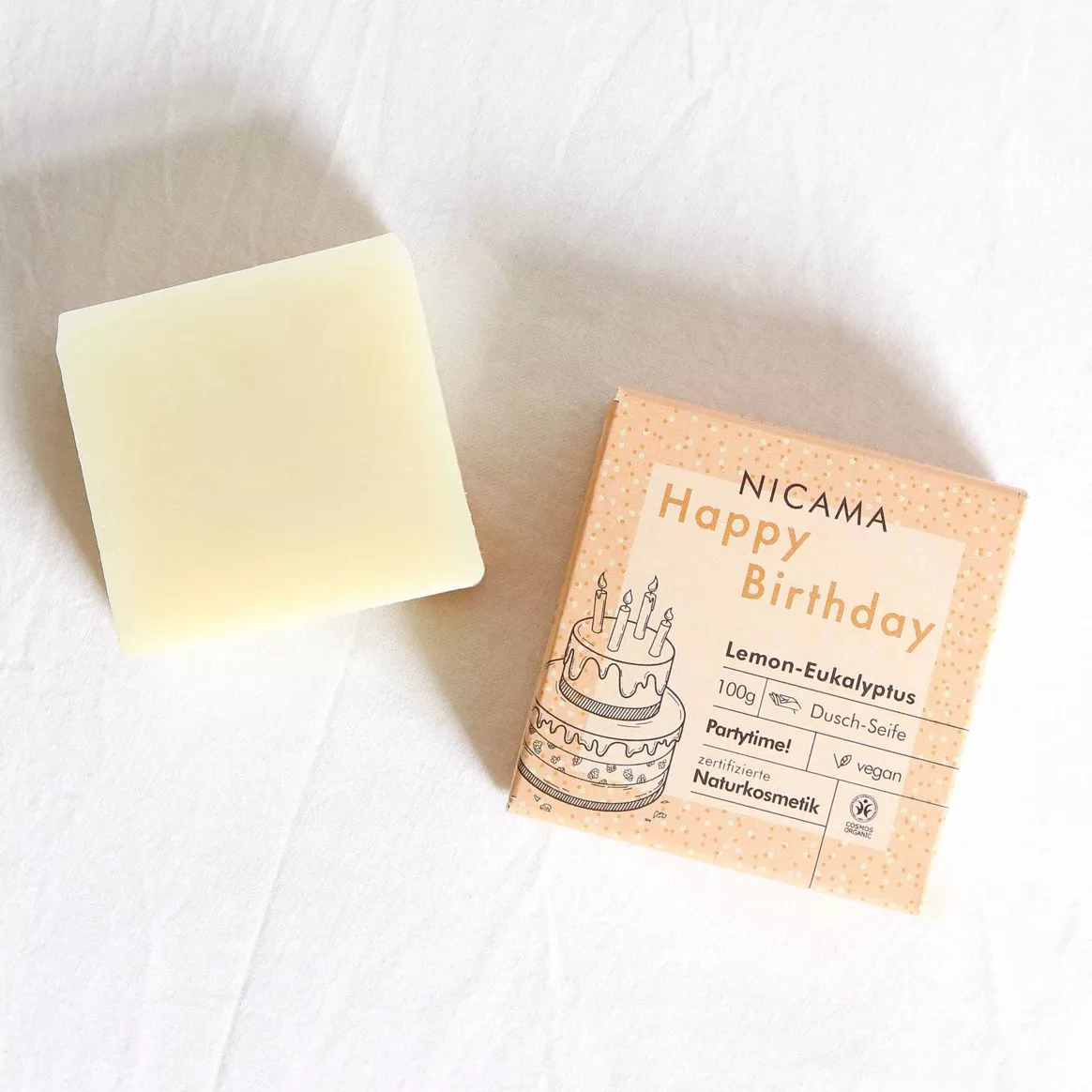 NICAMA - Happy Birthday Geburtstags-Seife - Lemon-Eukalyptus - 100g