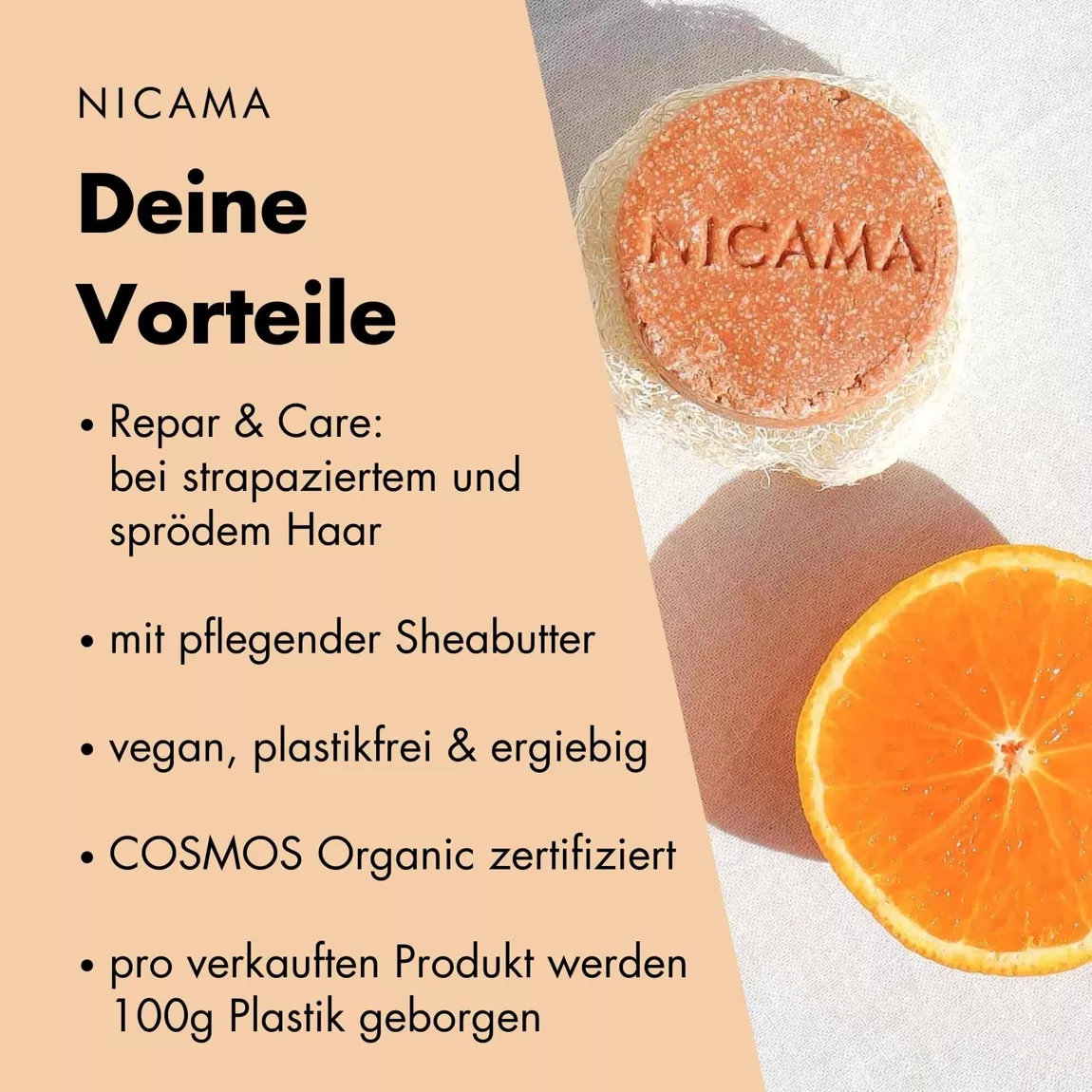 NICAMA - festes Shampoo Sanddorn-Orange (COSMOS) - 60g
