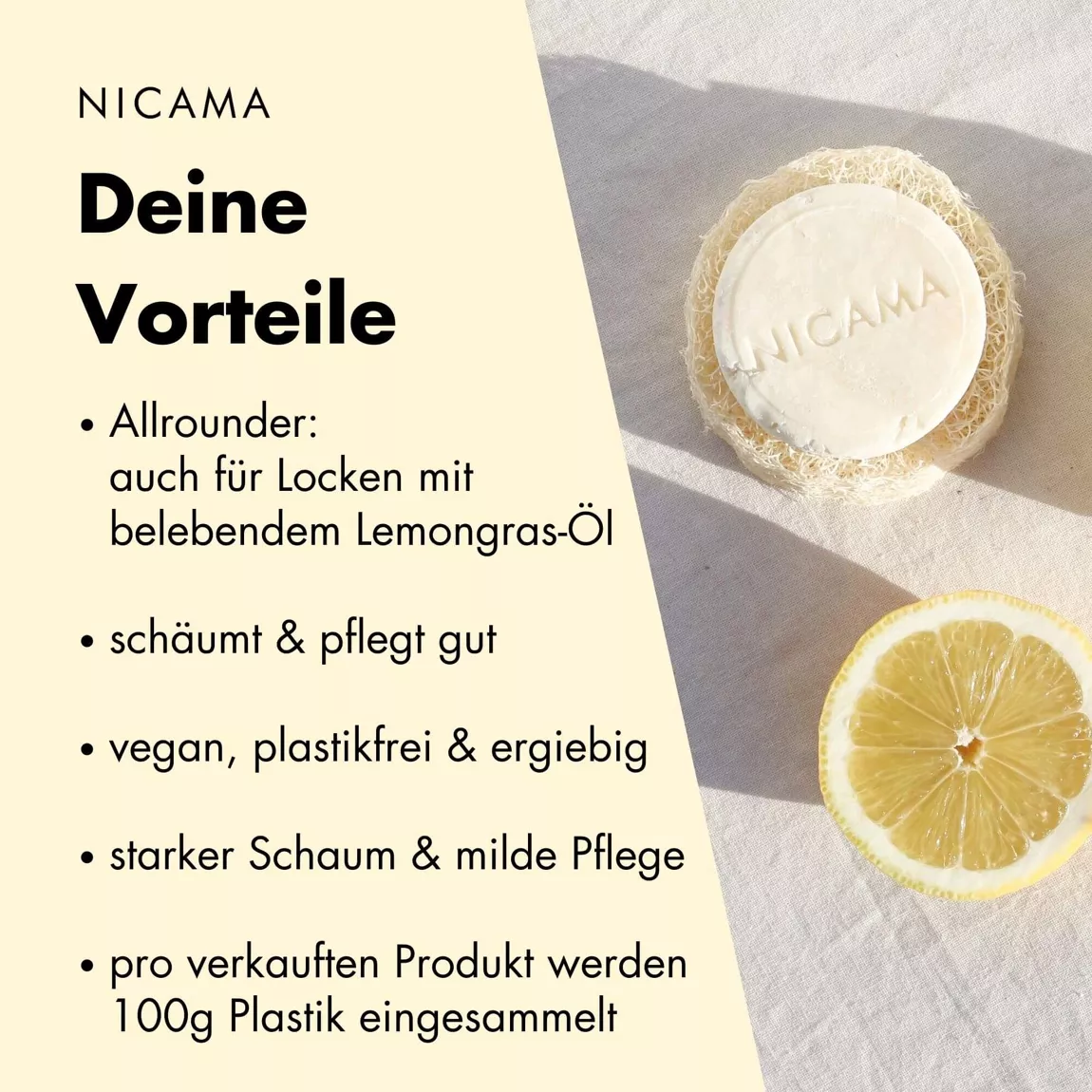 NICAMA festes Shampoo - Lemongras - 60g