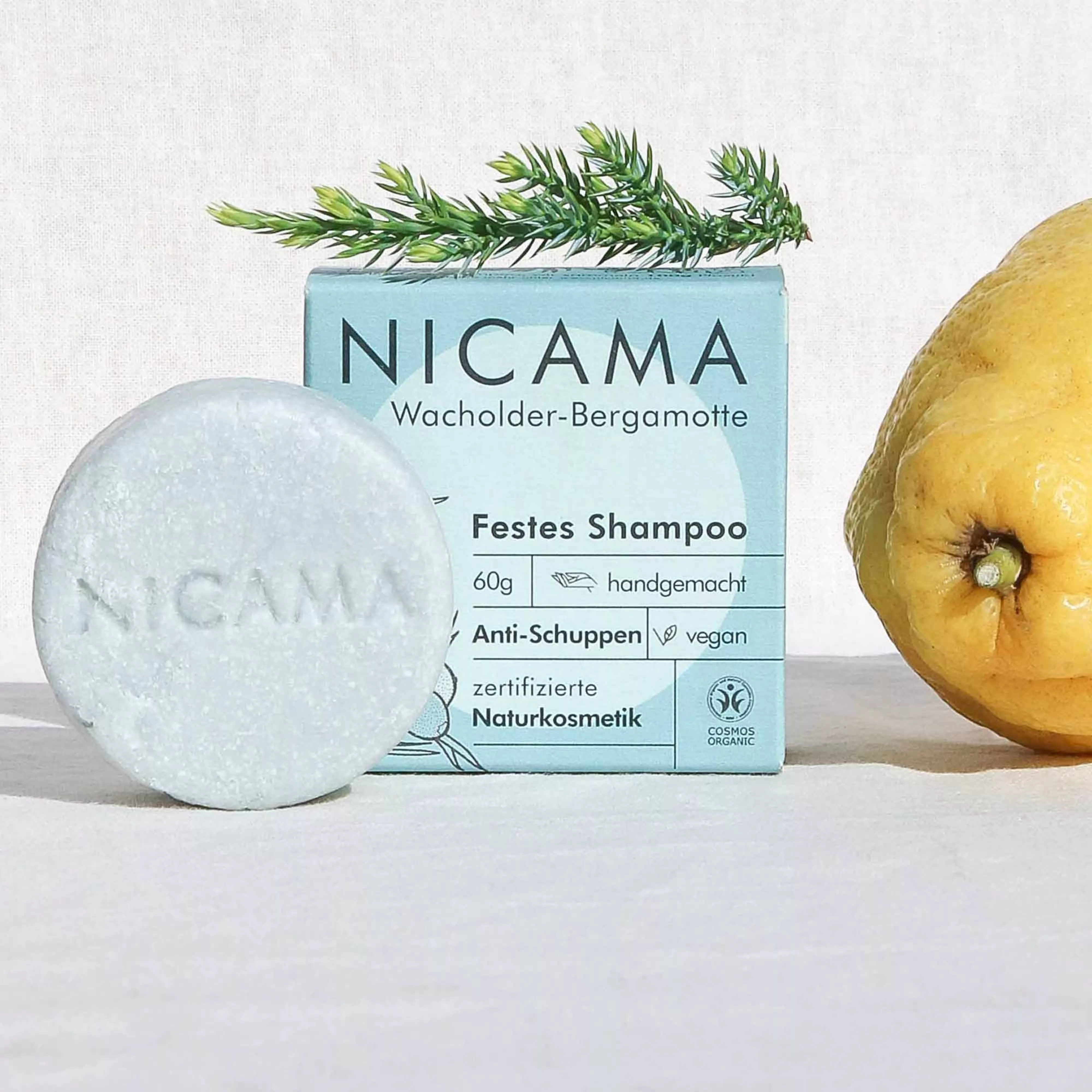 NICAMA festes Shampoo Wacholder-Bergamotte (COSMOS) - 60g