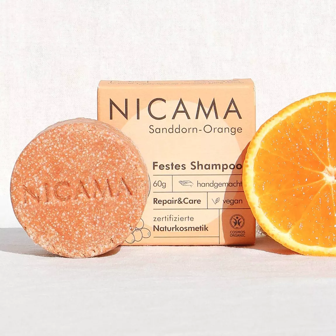 NICAMA - festes Shampoo Sanddorn-Orange (COSMOS) - 60g
